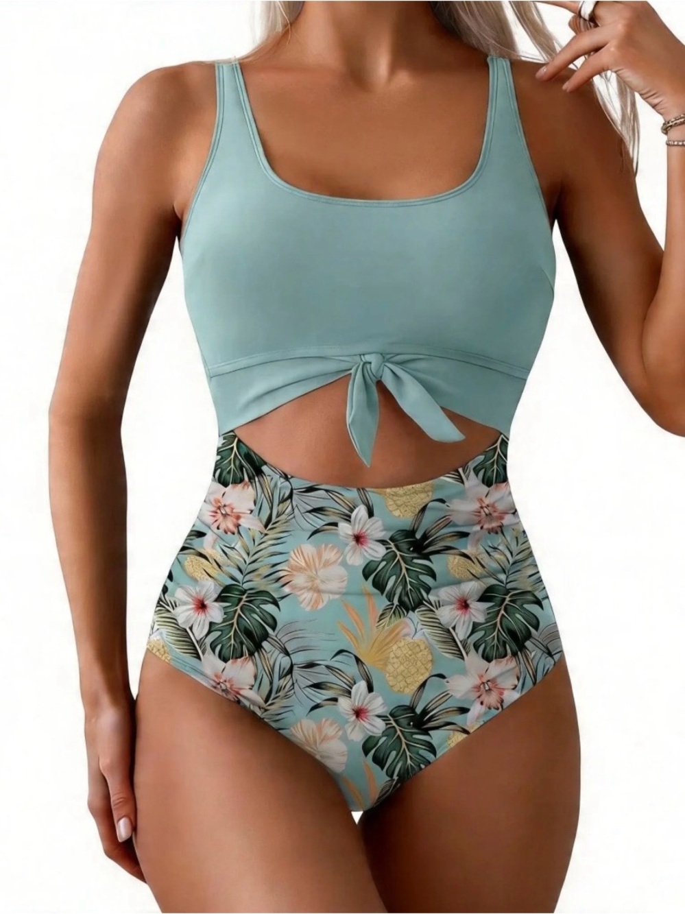 NWT Eomenie One Piece Tummy Control Slimming Bathing Suit Cutout Tie Knot